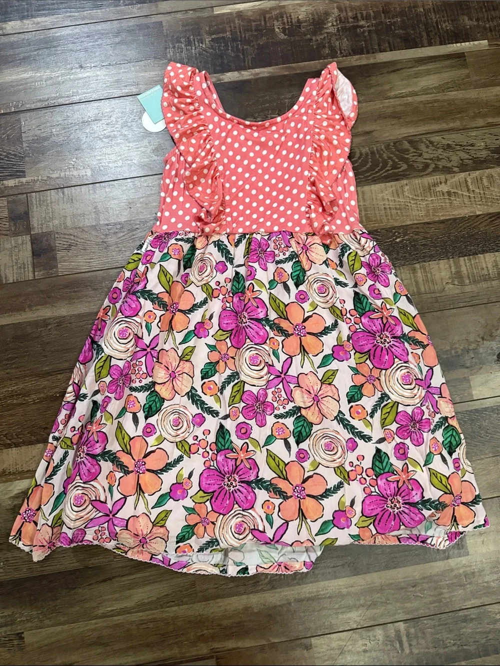 Girls' Pink Polka Dot & Floral Ruffle Dress 2t/3t‎